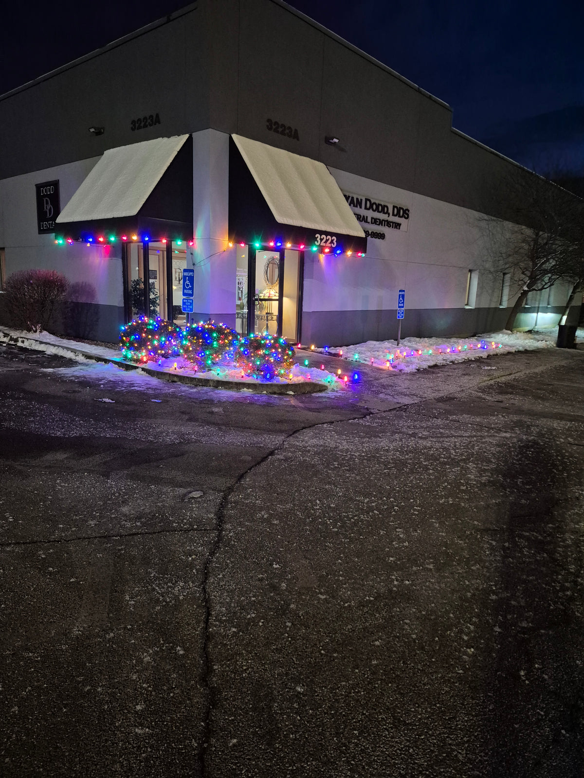 Commercial property decorated with professional Christmas lighting